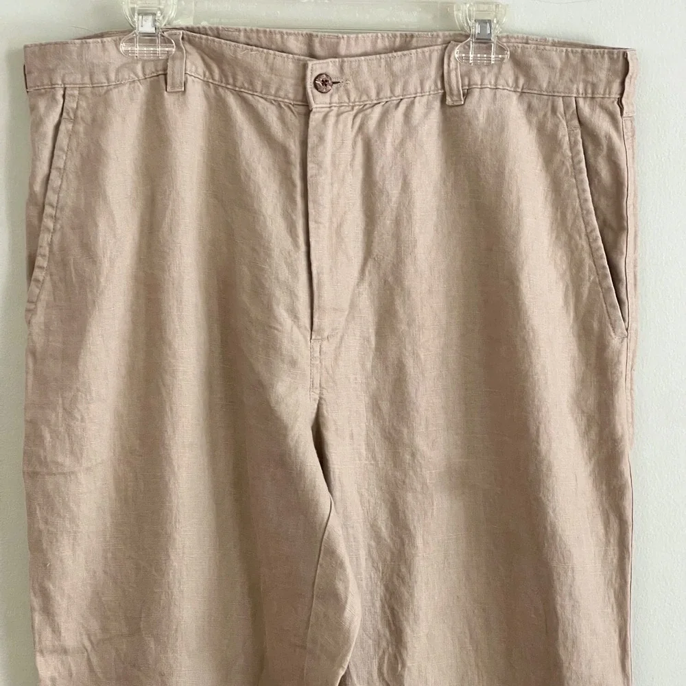 Jos. A. Bank Linen Pants Mens 38x30 Flat Front Straight Leg Khaki Summer Coastal